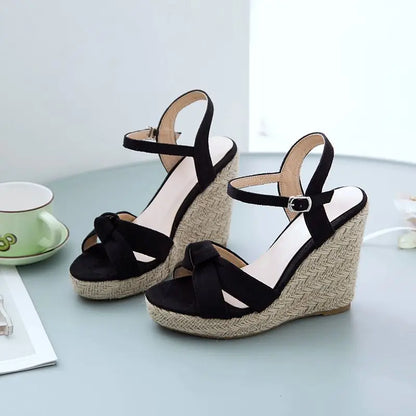 REAVE CAT Brand Women Sandals Open Toe Flock Suede Wedges 11cm Platform Buckle Strap Big Size 44 45 46 Soft Leisure Daily Shoes