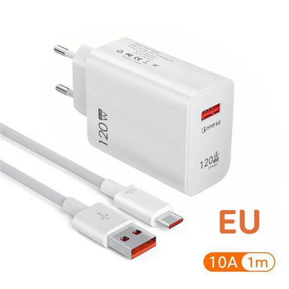 USB GaN 120W Charger Quick Charge 3.0 EU/US Plug Phone Charger Adapter Type C Wire For iPhone Samsung Xiaomi Huawei Fast Charger