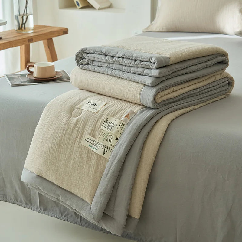 Japanese Double-Layer Yarn Summer Quilt High-Quality Two-Tone Soybean Thin Quilt Skin-Friendly Cooling Comfort for Single Double