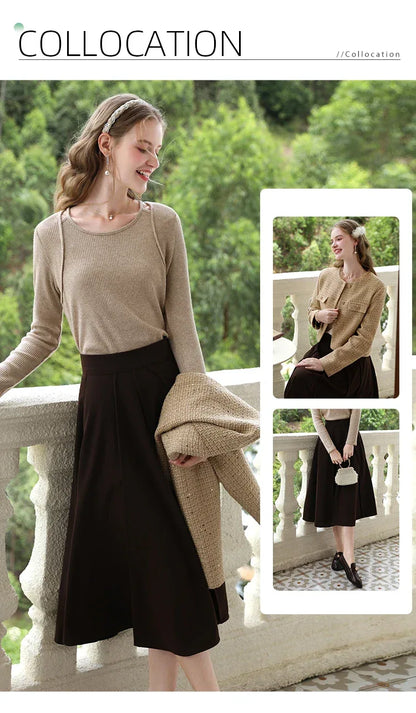 I BELIEVE YOU T-shirts for Women 2024 Autumn New Khaki Flash Silver Fake Two Long Sleeve Fashion Lady Bottom Sweaters 2243015763