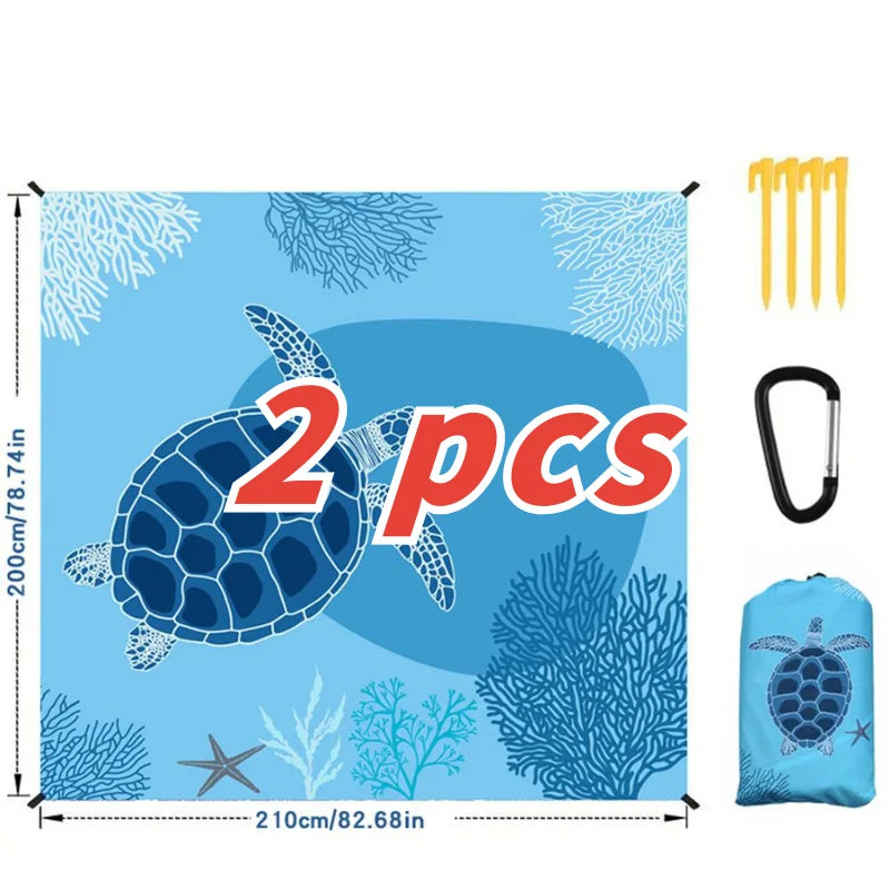 Large Portable Beach Blanket with Stakes & Bag Lightweight Waterproof Camping Mat Quick-Dry Picnic Blanket for Outdoor Travel