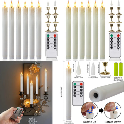 Lot de 6 ou 12 bougies coniques ivoire sans flamme à LED, effet scintillant, avec télécommande, mèche 3D, fonctionne sur piles, décoration de Noël, fenêtre ou mariage
