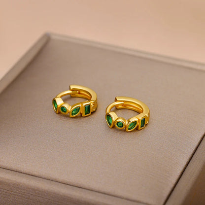 Mini Small Green Zircon Waterdrop Hoop Earrings for Women Gold Plated Stainless Steel Earrings Aesthetic Jewelry Wedding Gift