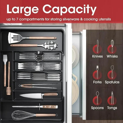 Kitchen Organizer Tray Adjustable Pantry Organizer Utensil Cutlery Drawer  for Silverware Tableware Expandable Kitchen Drawer