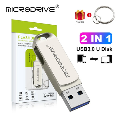 OTG Flash Drive USB3.0 for iPhone with 2 in 1 USB to lightning & usb 3.0 pendrive for iPhone 6/7/8//11/12/13 /14/ for Ipad