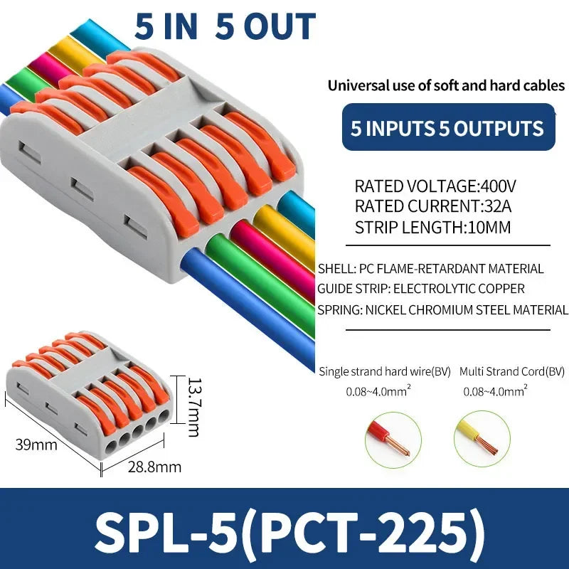 SPL2/3/4/5 Connector Wiring Terminal Quick PCT Lamp Wire Connector Parallel Wire Junction Box 1/2/3/4/5 in Multiple Out Splitter