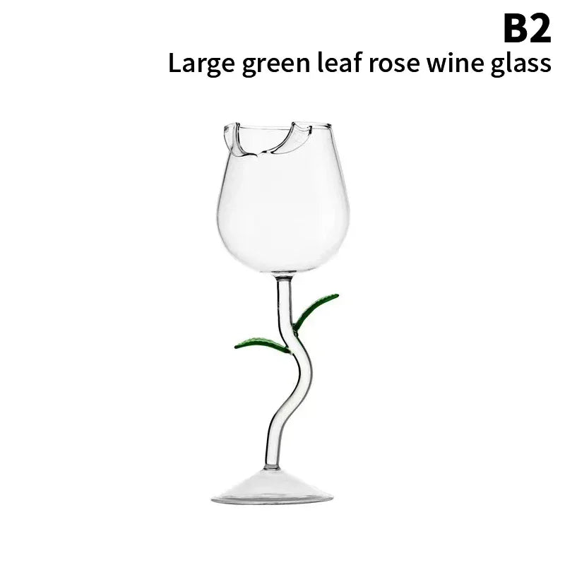 Rose-Shaped Red Wine Glasses Rose Shape Wine Glass With Colored Rose Leaves 150/400ml Rose Shaped Red Wine Goblet Cocktail Cup