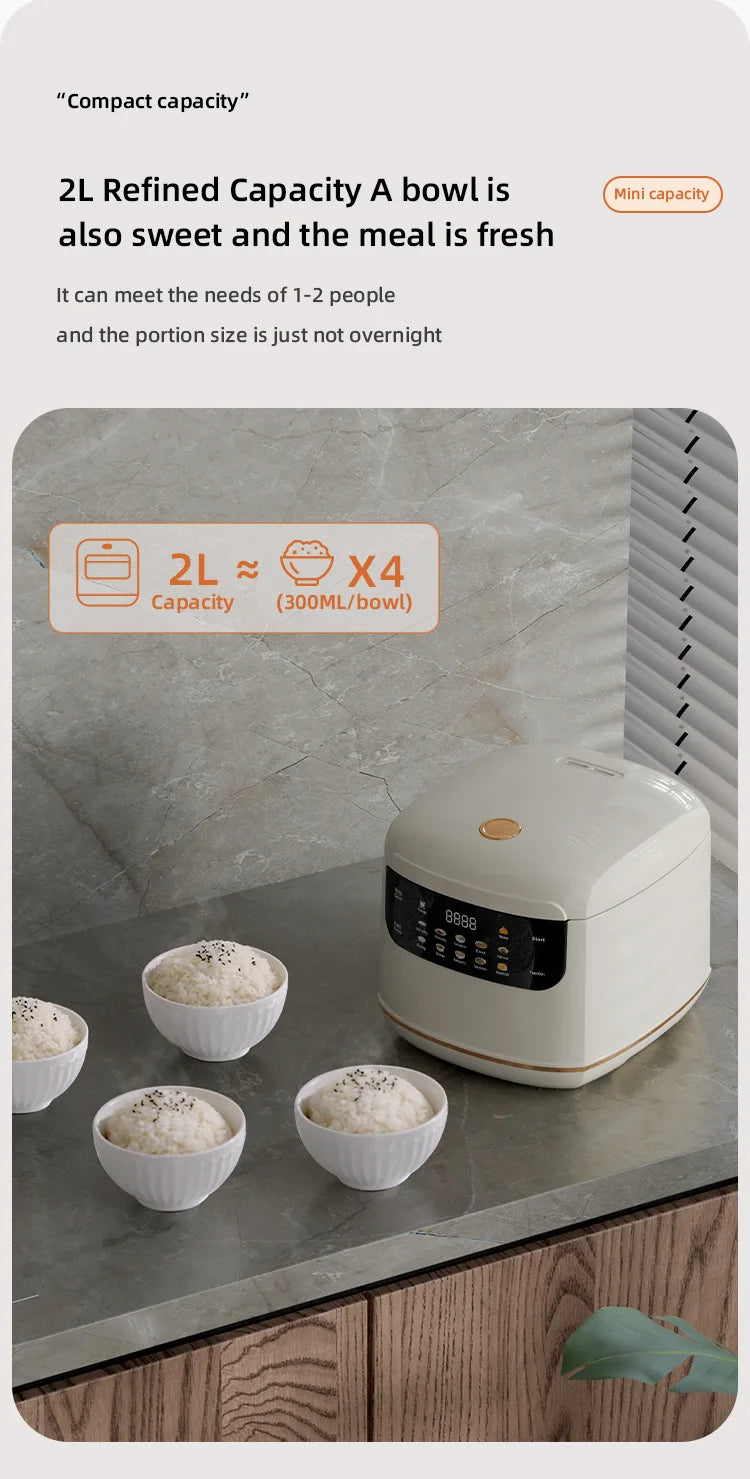 DIVEDEER 2L Electric Rice Cooker Non-stick Pot Smart Features Reservation Keep Warm Functions Perfect for 1-2 Person Households