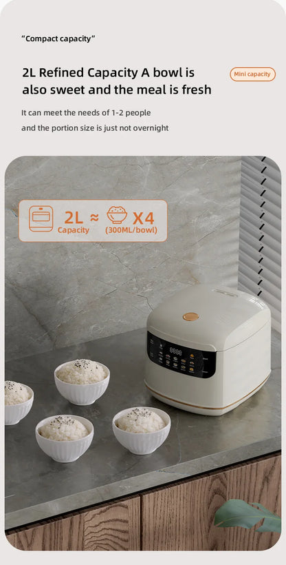 DIVEDEER 2L Electric Rice Cooker Non-stick Pot Smart Features Reservation Keep Warm Functions Perfect for 1-2 Person Households