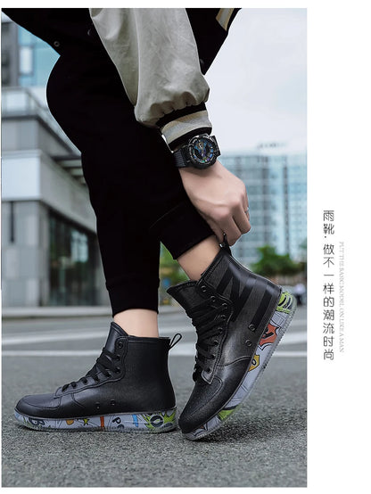 Men Rain Boots Fashion Trendy Nude Boots Anti-skid Work Chef Shoes Durable Waterproof Rubber Fishing Shoes Male Sneakers 2023New