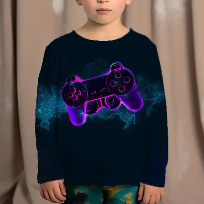 Top Clothes For Children Clothing Autumn Games Console Black T-Shirt Kids Tees Long Sleeve Tshirt From 10 To 12 Years Old Boys