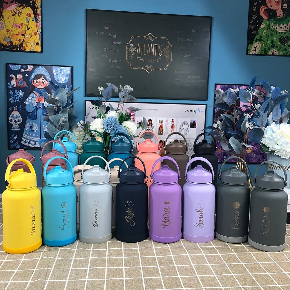 PuraCool Personalised Water Bottle 650ml/22oz Insulated Thermos Customised Tumbler Flask with Straw