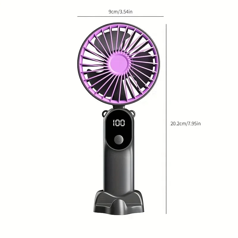 Portable USB Fan 6 Speed Digital Display Foldable 3-in-1 Handheld Neck Desk Fan for Outdoor Travel Home Office Cooling