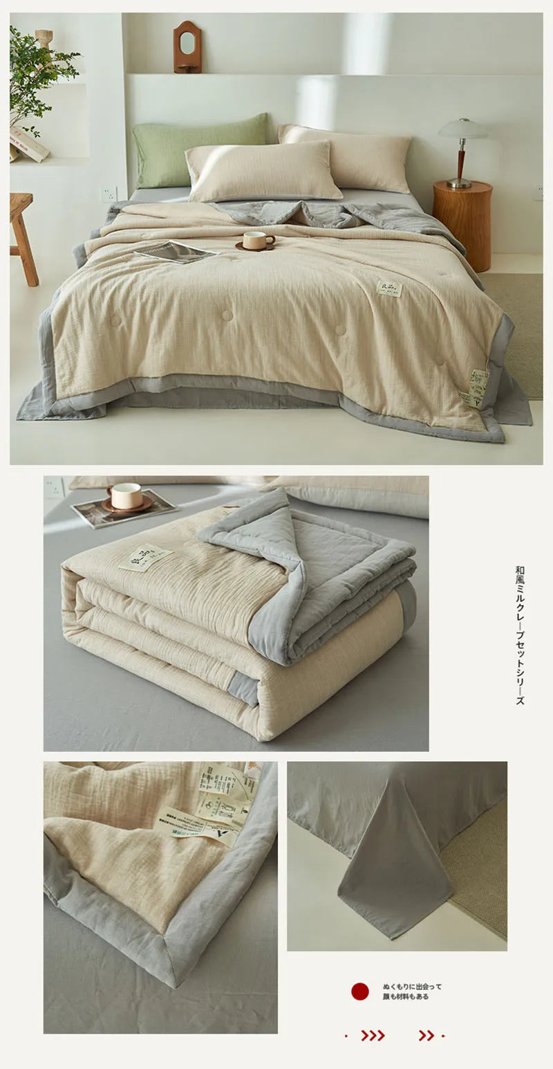 Japanese Double-Layer Yarn Summer Quilt High-Quality Two-Tone Soybean Thin Quilt Skin-Friendly Cooling Comfort for Single Double