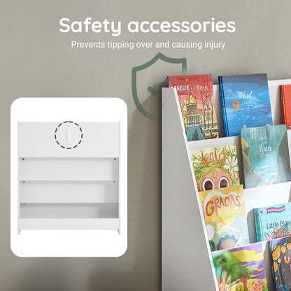 SoBuy KMB32 Children's Bookshelf Children's Shelf Newspaper stand with 4 Shelves storage Shelf for Children White