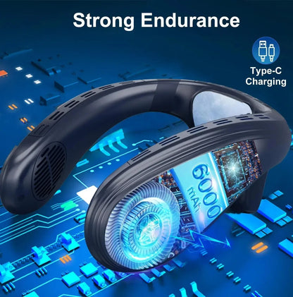New Portable Neck Fan 5200mAh Neck Air Conditioner Rechargeable Semiconductor Cooling  Fan Outdoor Personal Fan Wearable Cooler