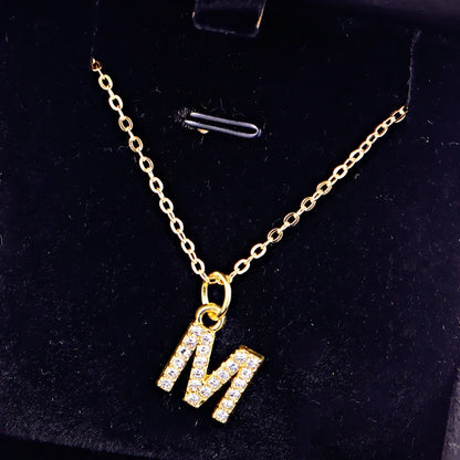 Kpop Shining A-Z Letter Pendant Charm Necklace 26 Initial Alphabet Name Golden Clavicle Chain Party Valentine's Day Jewelry Gift