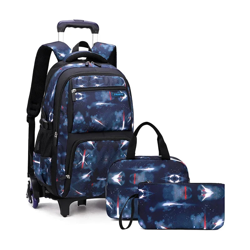 School Bag Kids Rolling Backpack for Boy Wheeled Backpack School Bag With Wheels Trolley Bookbag Carry on Luggage with Lunch Bag