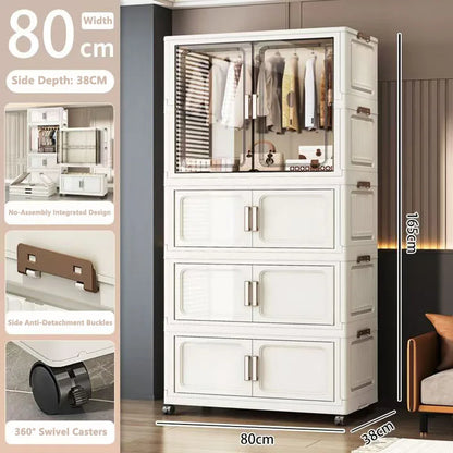 Multi-Functional Folding Storage Cabinet for Home Office Kitchen Bathroom Organizer with Doors White Black Gray