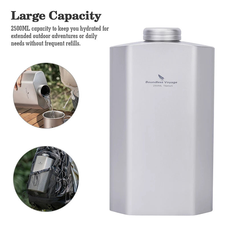 Boundless Voyage Titanium Water Bottle 2.5L/84.55oz Big Capacity Sports Flask Water Jug for Gym, Fitness, Camping Ti3004D