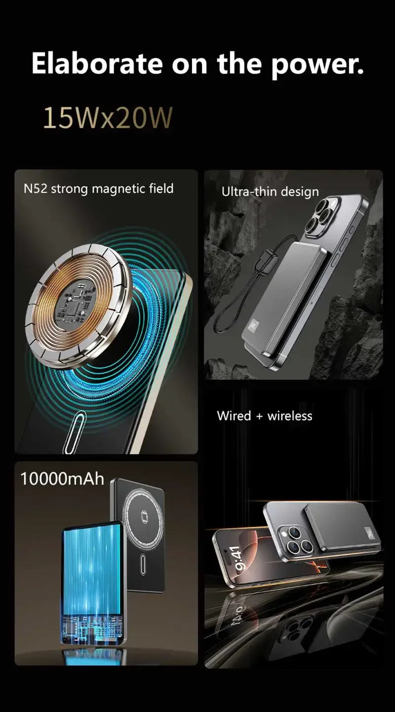 Lenovo Ultra-thin 500000mAh Mobile Power Bank For MagSafe Magnetic Wireless Fast Charge Portable LED Display For iPhone Xiaomi