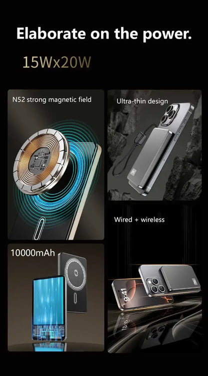 Lenovo Ultra-thin 500000mAh Mobile Power Bank For MagSafe Magnetic Wireless Fast Charge Portable LED Display For iPhone Xiaomi