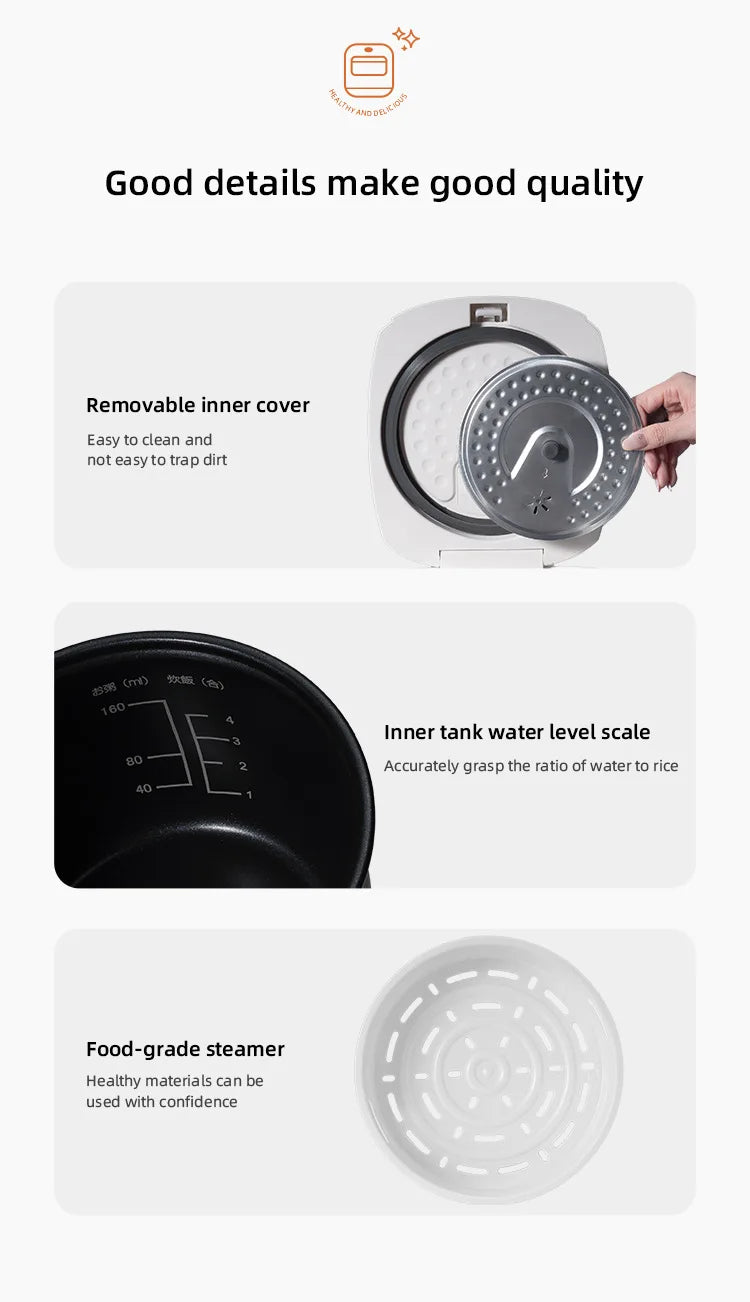 DIVEDEER 2L Electric Rice Cooker Non-stick Pot Smart Features Reservation Keep Warm Functions Perfect for 1-2 Person Households