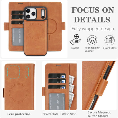 2 in 1 Magsafe Wallet Case For iPhone 17 Promax Air 16 Pro Max 15 Plus 14 13 12 iphone17 Cards Slot Leather Flip Phone Cover