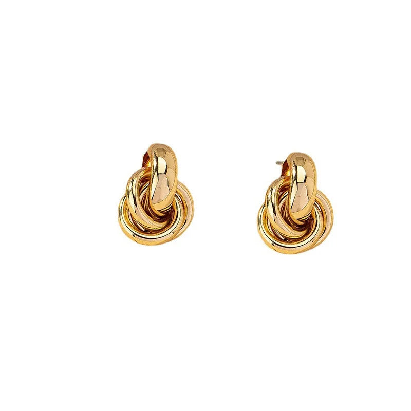 Geometric Gold Plated Stud Earrings For Women Elegant Thick Knot Trendy Hypoallergenic Earring Fashion Jewelry Gift