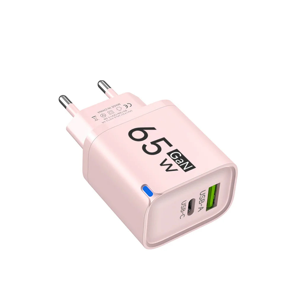 GaN 65W USB C Charger 3 Ports Quick Charge 3.0 QC3.0 Fast Charger Travel Wall Adapter for iPhone Samsung Xiaomi Huawei EU UK US