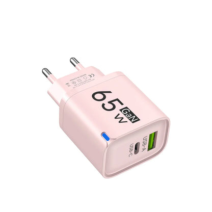 GaN 65W USB C Charger 3 Ports Quick Charge 3.0 QC3.0 Fast Charger Travel Wall Adapter for iPhone Samsung Xiaomi Huawei EU UK US