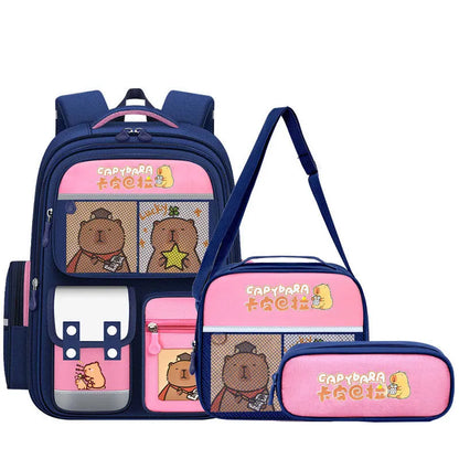Capybara School Bags for Boys Girls Primary Schoolbag Cartoon School Backpack Set Rucksack Bagpack Kids Cute Children Book Bags