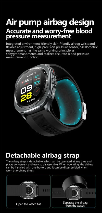 Airbag measurement Smart Watch Men ECG Air Pump Blood Pressure Blood Oxygen BT Call NFC SmartWatch For Man Android iOS upgrade