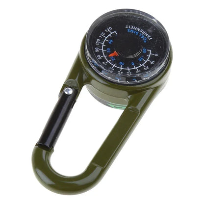 Outdoor Multifunctional Hiking Metal Carabiner Mini Compass Thermometer Keychain