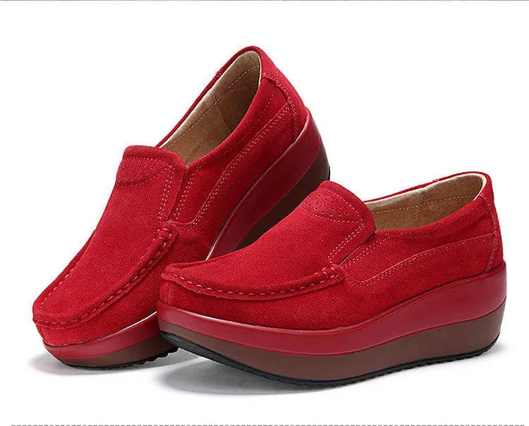 Creepers Platform Shoes Women Flats Women Loafers Spring Autumn Casual Suede Leather Shoes Ladies Moccasins Slip On Plus Size 42