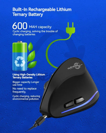 Zelotes F-35 Wireless Gaming Mouse Vertical Rechargeable 6 Key Mice 2.4G 3 Level DPI Adjustable Office/Gaming Computer Mouse