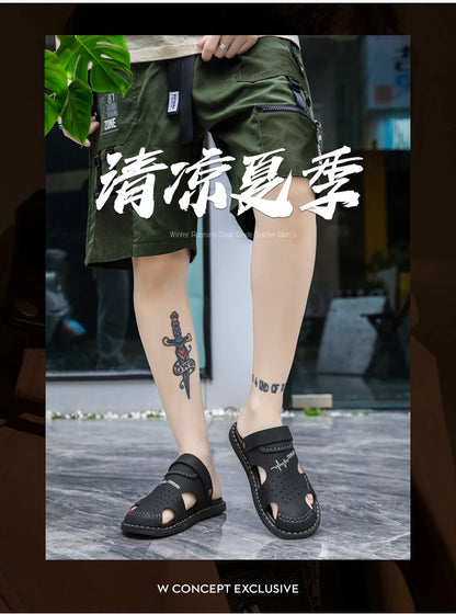 Men's Baotou Sandals Summer new Outdoor Cool Breathable Anti slip Waterproof Beach Shoes Soft Sole Fashion Dual purpose Slippers