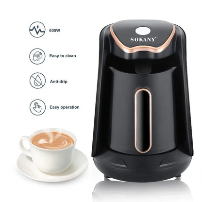 SOKANY Electric Turkish Coffee Maker Machine with 250ml/1 Cup Coffee Pot Single Serve Espresso Maker 600W Heating Coffee