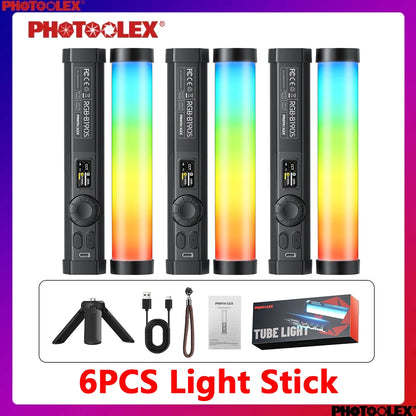 PHOTOOLEX RGB Video Light Handheld Magnetic Tube Light Design  2500K-9000K Photography Studio Lamp 12 Light Effects LED Tube
