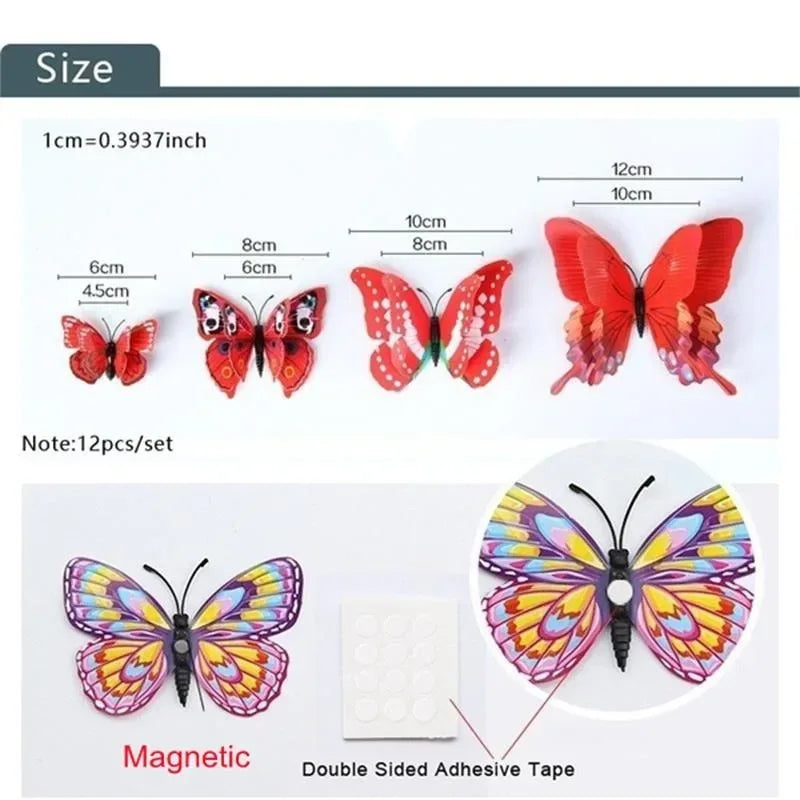 Magentic 3D Double-layer Butterfly Wall Stickers Magnet Refrigerator Stickers Home Girl Kids Room Wedding Christmas Decoration