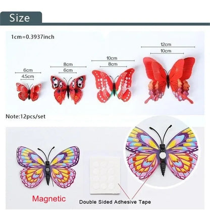 Magentic 3D Double-layer Butterfly Wall Stickers Magnet Refrigerator Stickers Home Girl Kids Room Wedding Christmas Decoration