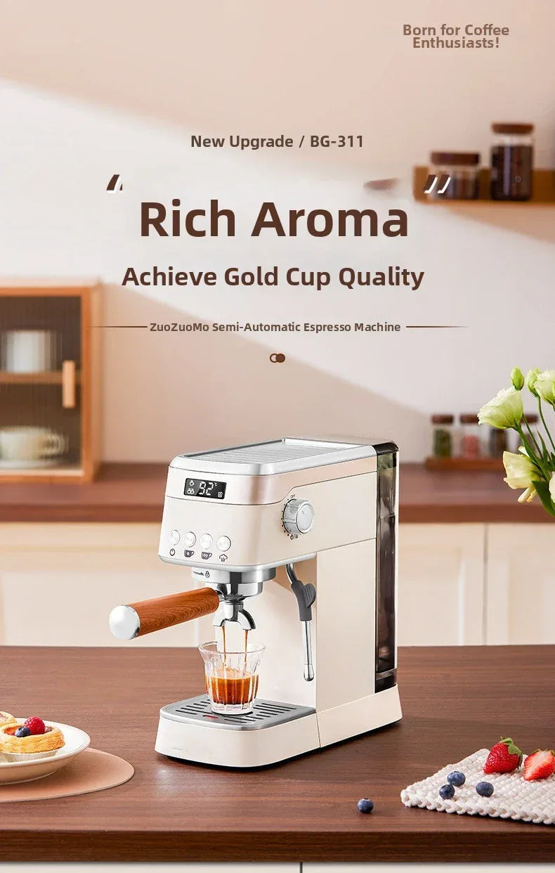 Pro Semi-Automatic Espresso Machine 20Bar Pressure, Compact for Small Kitchens, Built-in Milk Frother, Fast Heating Energy Savi