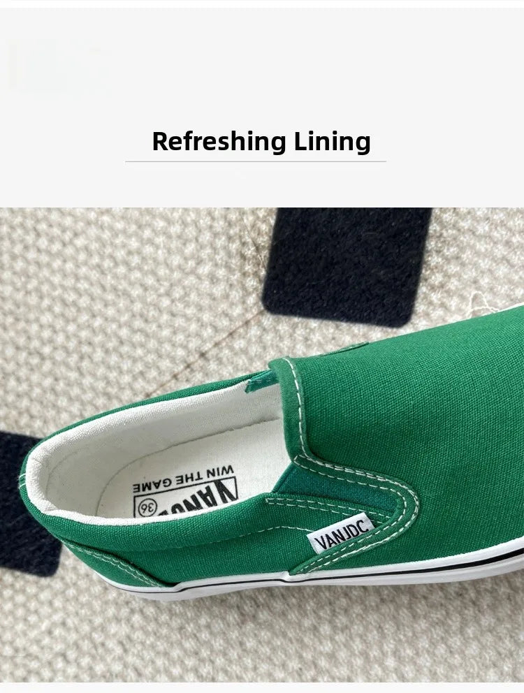 Women's Slip-On Canvas Shoes Summer 2026 Korean Style Student Flat Rubber Sole Wear-Resistant Low Cut Flat Heel Street Fashion