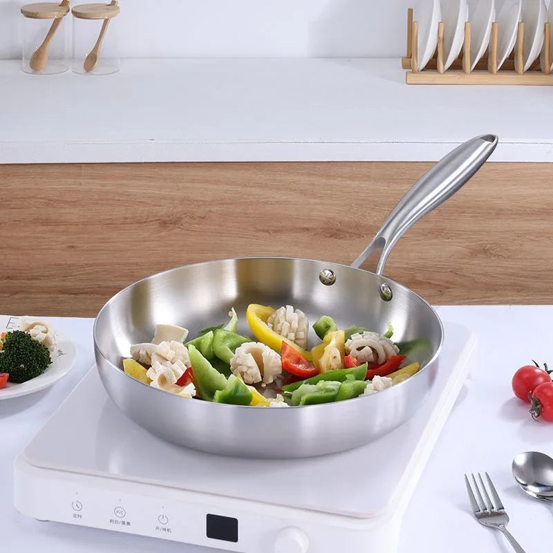 304 stainless steel frying pan, non stick pan, steak pan, suitable for gas stoves and induction cookers, uncoated kitchen utensi