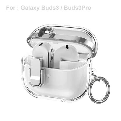 Transparent Secure Lock Earphone Cover For Samsung Galaxy Buds 3 / Buds 3 Pro Case Shockproof With Keychain Cleaning Accessories