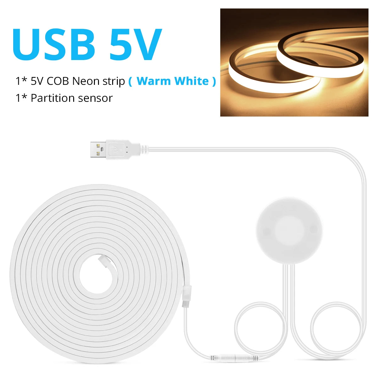DC5V USB Touch Sensor Dimmable and Hand Sweep Switch COB Light LED Strip Neon Silica Gel Tape Waterproof Backlight DIY Home