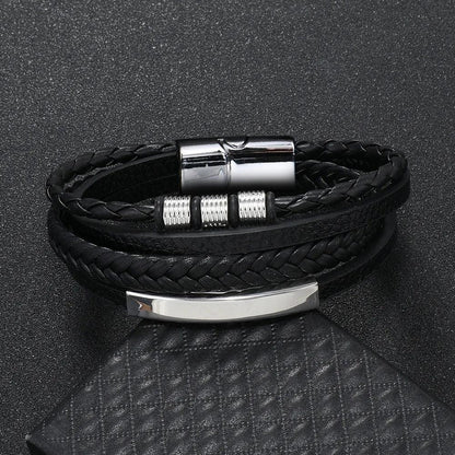 Custom Name To My Son Fashionable Titanium Steel CreativeLeather Woven BraceletWith Gift Box For Son  Birthday Christmas Gift