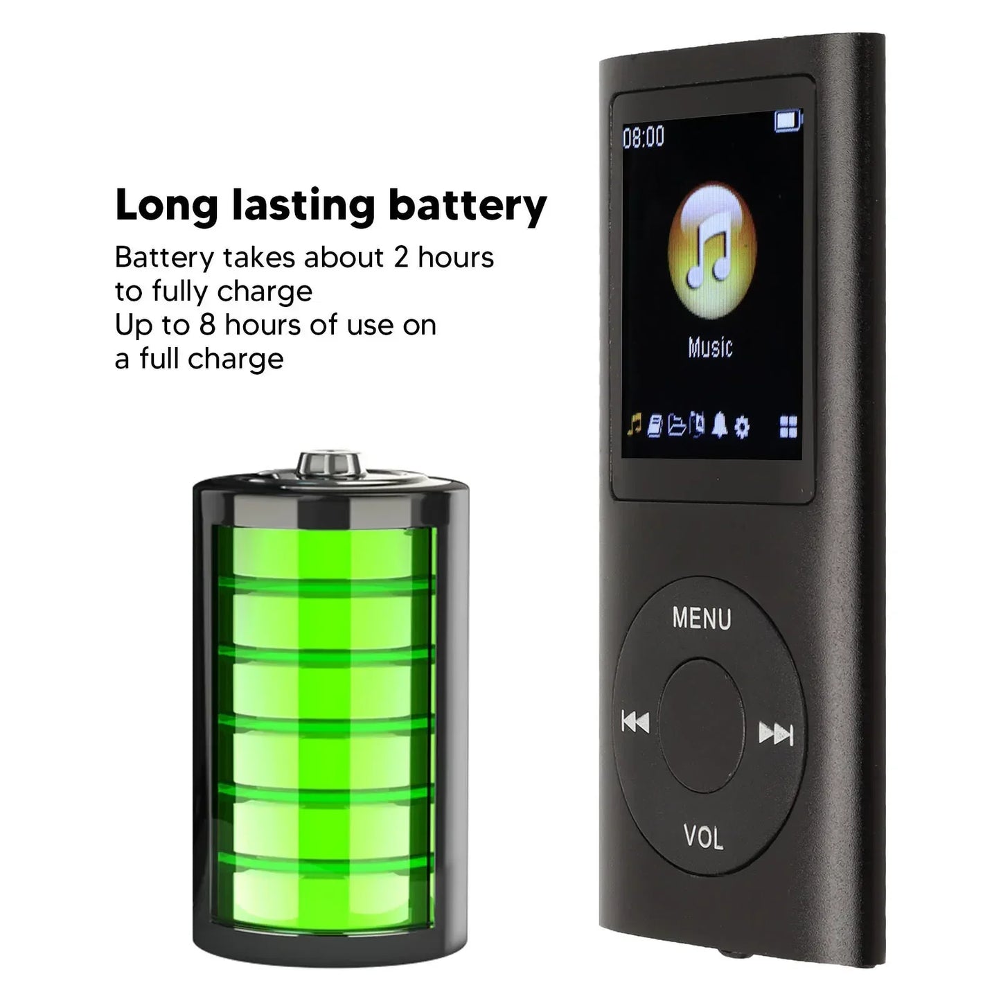MP3 Player with Earphone Data Cable Stylish Multifunctional Lossless Sound Slim 1.8 Inch LCD Screen Portable MP3 Music Players