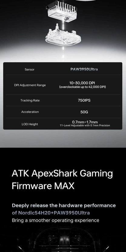 ATK Blazing Sky ZERO Ultralight Wireless Gaming Mouse Dual 8K PAW3950Ultra Transducer Wireless Mouse Ergonomic Mouse Foggy Mice