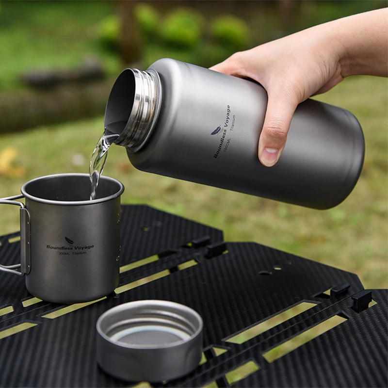 Boundless Voyage Sports Bottle 1000ml, Titanium Water Bottle Wide Mouth, Camping Hiking Cycling Drinkware, Tea Coffee Canteen